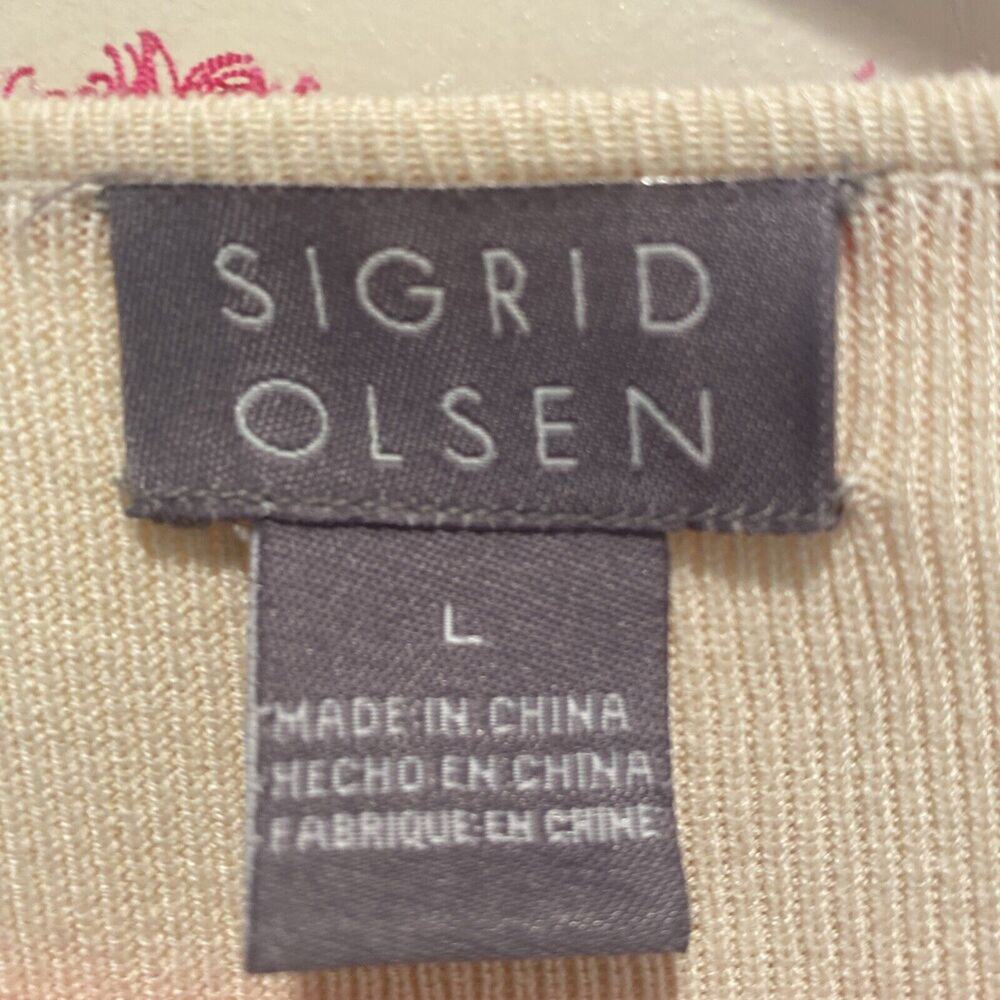 Sigrid Olsen Open Front Sweater Large White Pink … - image 3